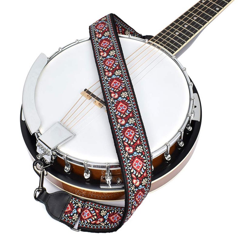 CLOUDMUSIC Banjo Strap Guitar Strap For Handbag Purse Jacquard Woven With Leather Ends And Metal Clips(Red Pattern) - Image 2